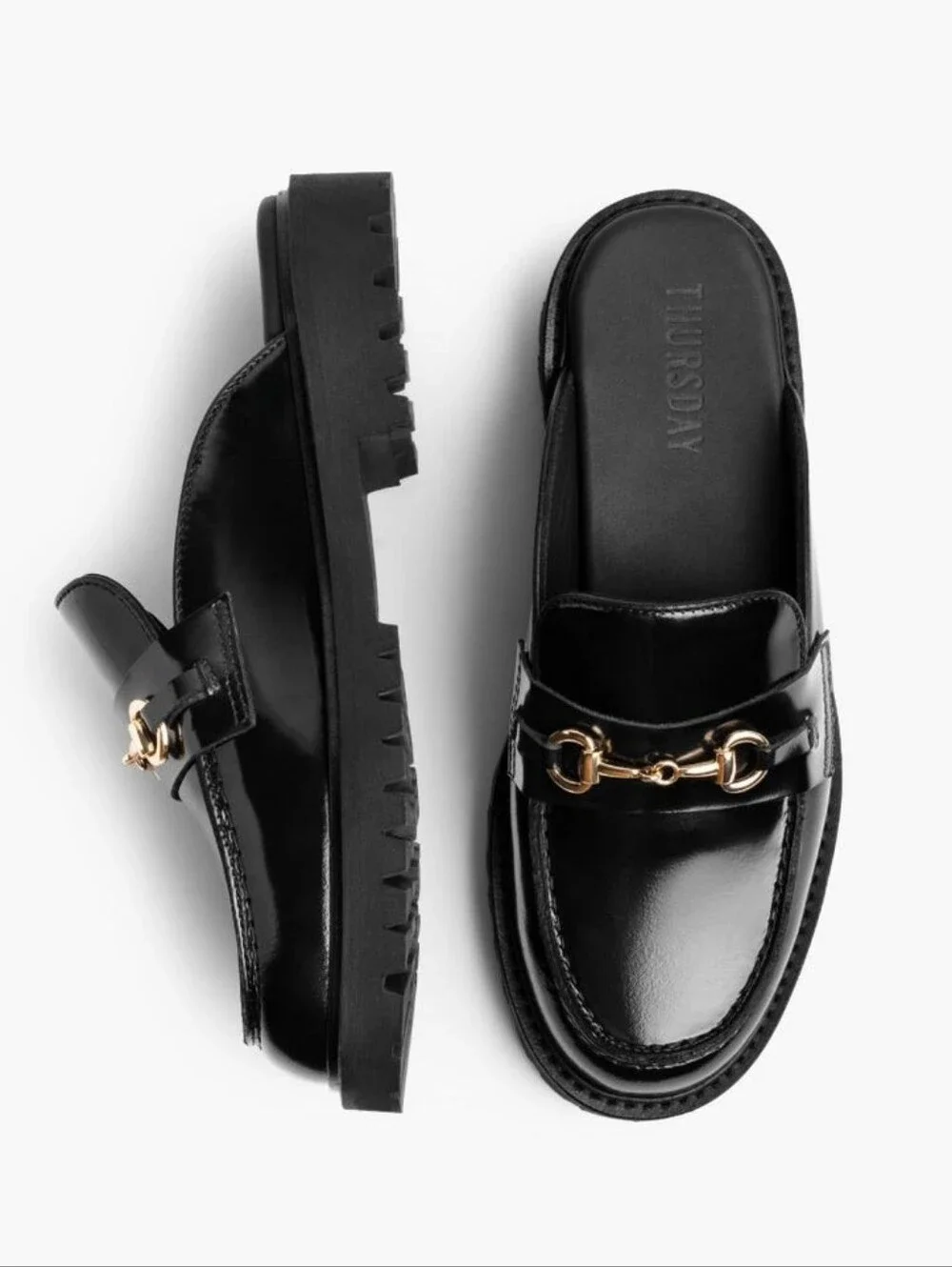 Thursday Leather Black Penny Mule Gold Hardware Women's Size 10 - Picture 6 of 16